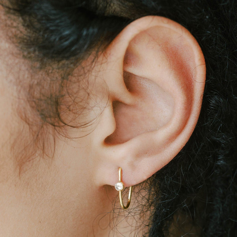 Gold Recycled Hoop - White Topaz Earrings Sara Patino Jewelry 
