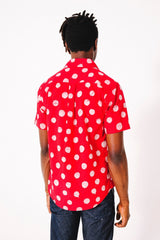 Hand Block Printed 'The Aby' Short Sleeve Shirt in Red and White Batik Dots Print Shirts DUSHYANT. 