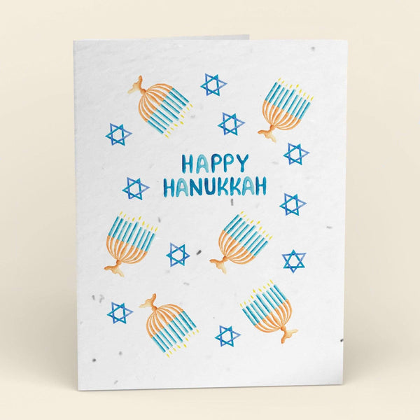Happy Hanukkah Plantable Watercolor Cards - 10 Pack Greeting Cards Cute Root 