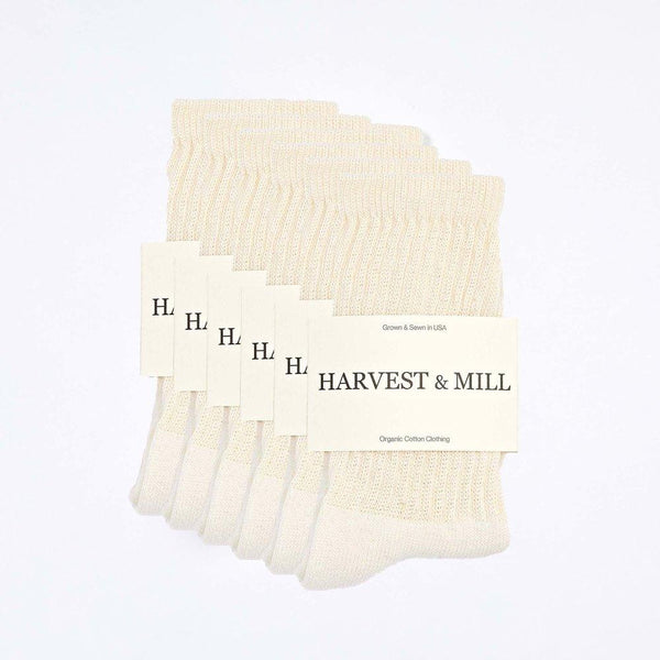 Harvest & Mill Men's 6 Pack Organic Cotton Socks Natural-White Crew Harvest & Mill 