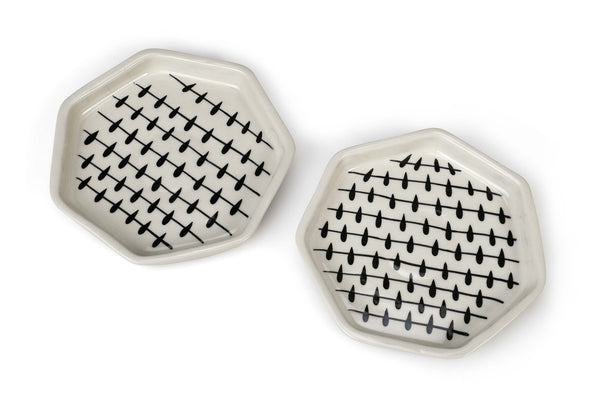 Hexagon Raindrops Ceramic Plate Set Decorative Plates + Discs Casa Amarosa 