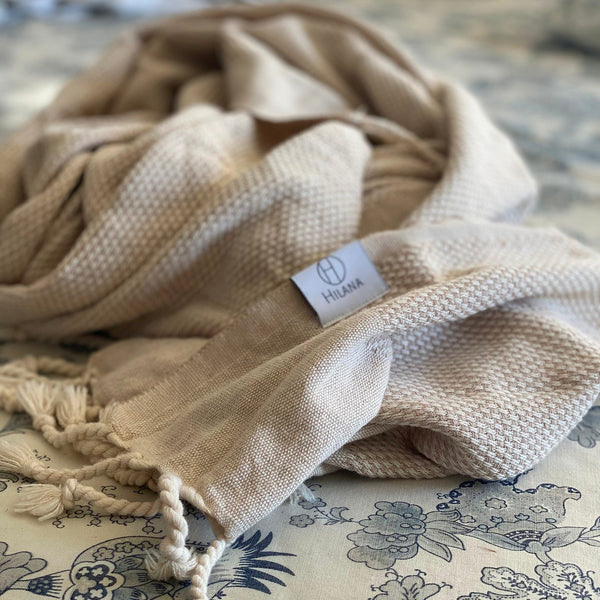 Hilana: Upcycled Cotton Big Sur Sustainable Hand-loomed Cotton Blanket - Beige BLANKET THROW Hilana: Upcycled Cotton 