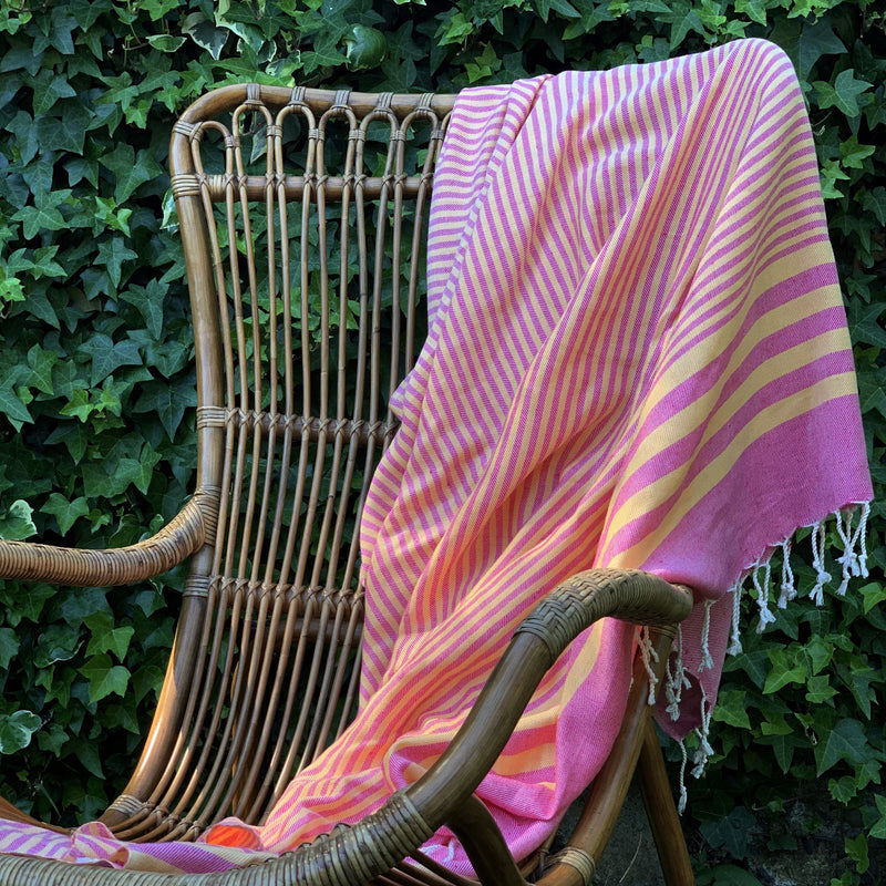 Hilana: Upcycled Cotton Fethiye Blanket Throw - Pink BLANKET THROW Hilana: Upcycled Cotton 