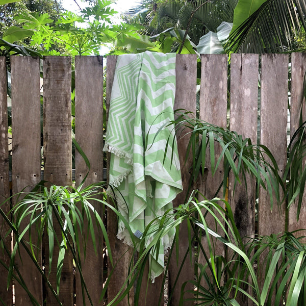 Hilana: Upcycled Cotton Mersin Chevron Towel / Blanket - Green TOWEL Hilana: Upcycled Cotton 