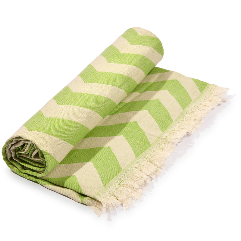 Hilana: Upcycled Cotton Mersin Chevron Towel / Blanket - Green TOWEL Hilana: Upcycled Cotton 
