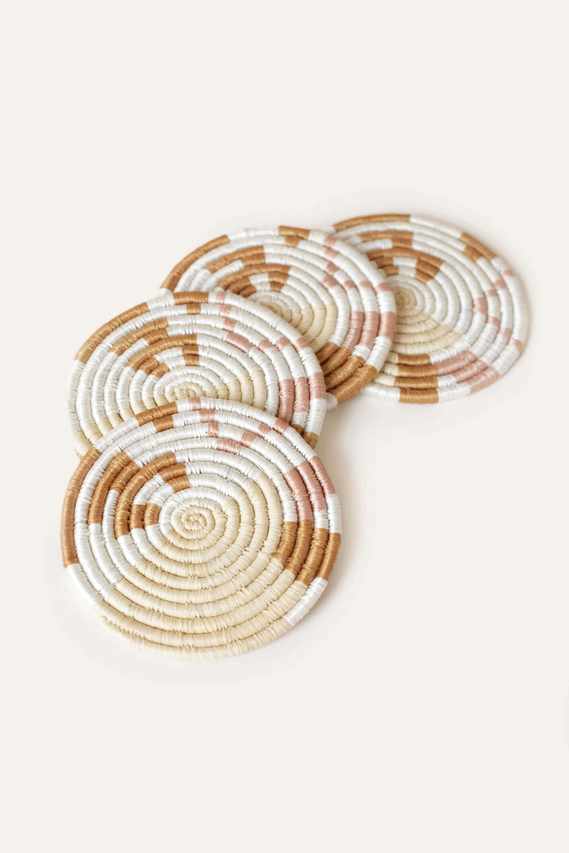 Indego Africa White Abstract Form Set of 4 Coasters Default Indego Africa 