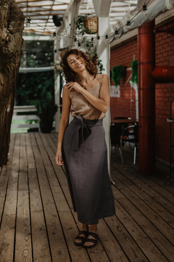 Iris Linen Wrap Skirt Skirts AmourLinen Size 2 Charcoal 