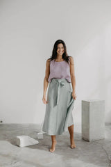 Iris Linen Wrap Skirt Skirts AmourLinen Size 2 Sage Green 