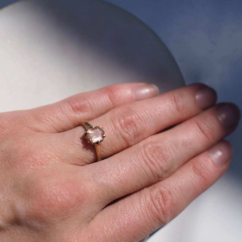 Fine Oregon Sunstone K18 Pink Gold No. 12 Delicate Ring
