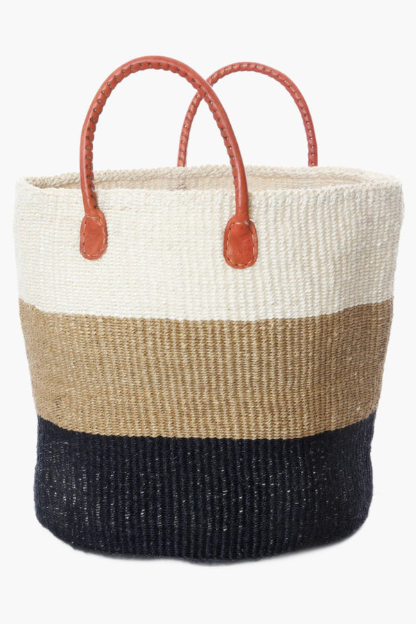 Ivory Strata Tote with Leather Handles Basket Bags Swahili African Modern 