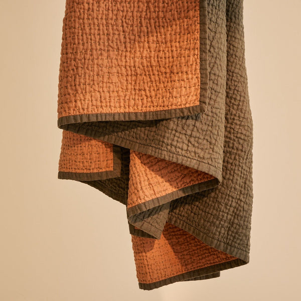 Jasper Quilted Hemp Blanket Quilts Evenfall Moss Green / Copper 