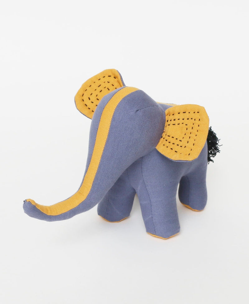 Kantha Stuffed Elephant Toys Anchal Slate / Mustard 