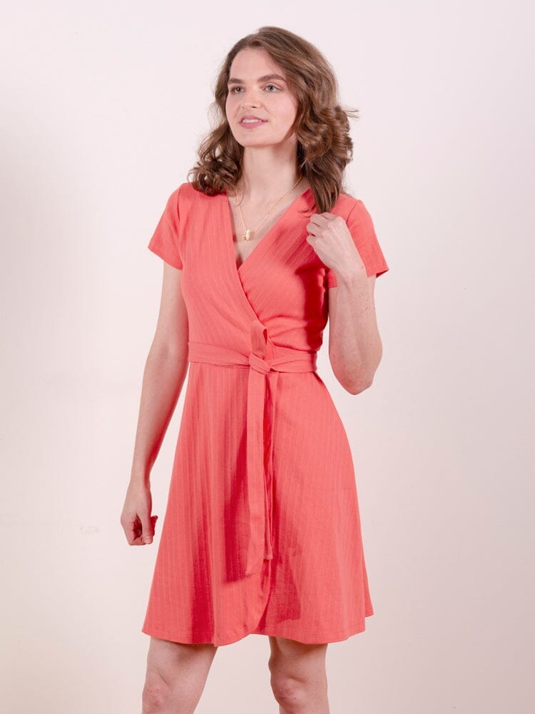 Katie Rib Knit Wrap Dress Dresses Mata Traders XS Melon 