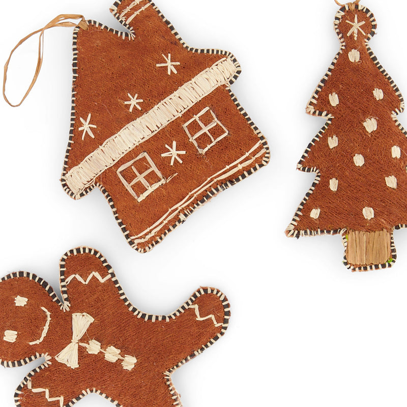 KAZI Bark Cloth Gingerbread Ornaments (Set of 3) - Man, Tree & House KAZI 