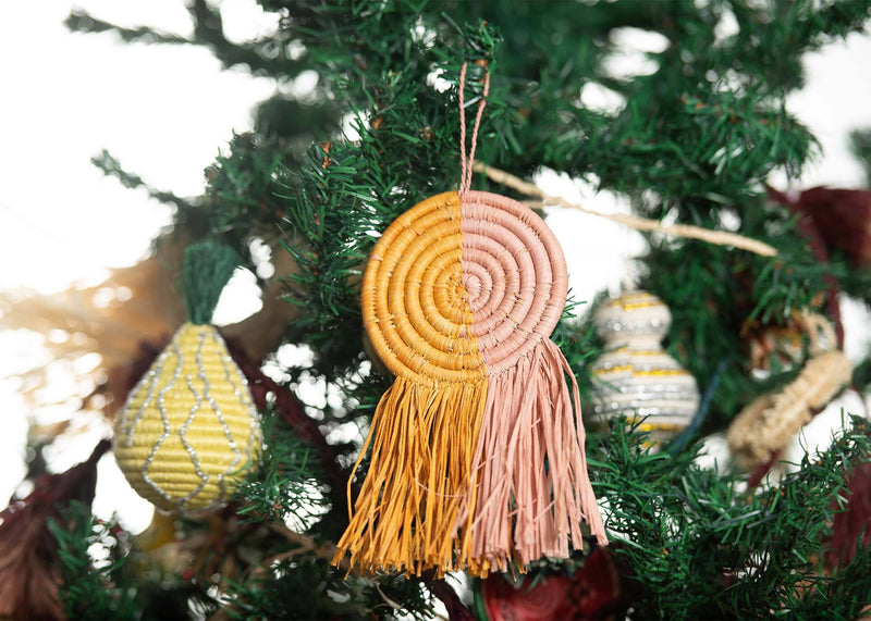 KAZI Blush + Mustard Fringed Disc Ornament Ornaments KAZI 
