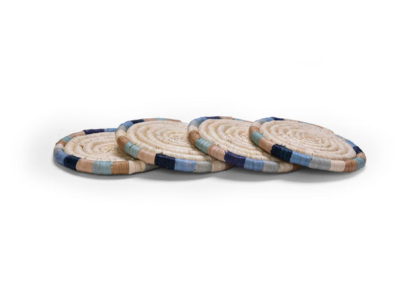 KAZI Color Blocked Ring Raffia Coasters, Set of 4 Coasters KAZI 