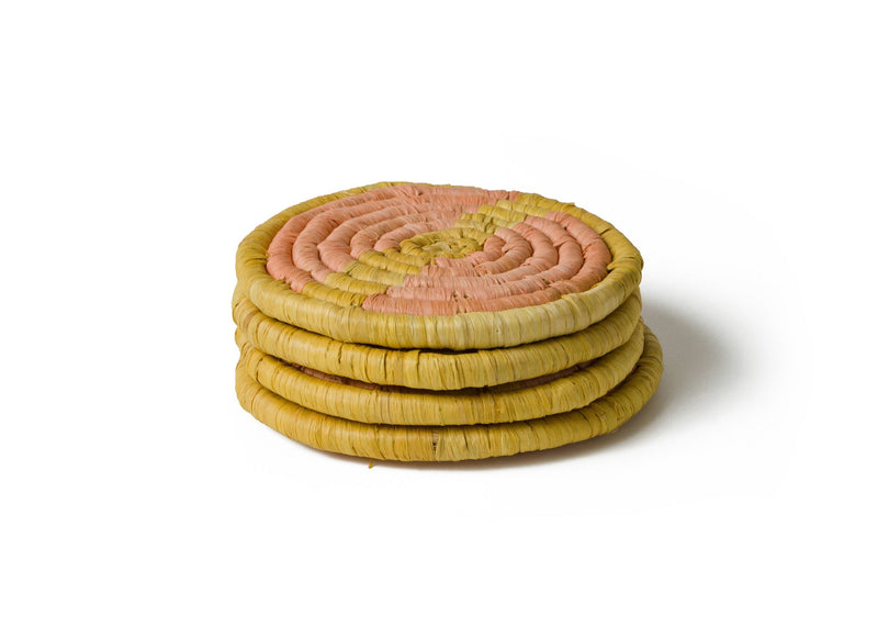 KAZI Peach & Mustard Raffia Coasters, Set of 4 Coasters KAZI 