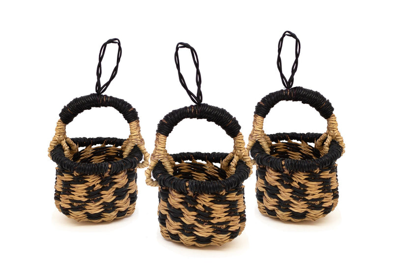 KAZI Petite Black Bolga Basket Ornaments, Set of 3 Ornaments KAZI 