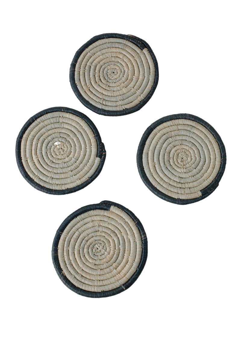 KAZI Shades of Gray Ring Raffia Coasters, Set of 4 Coasters KAZI 