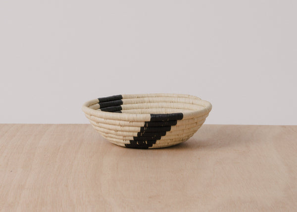 KAZI Striped Black + Natural Small Raffia Bowl Fruit Baskets KAZI