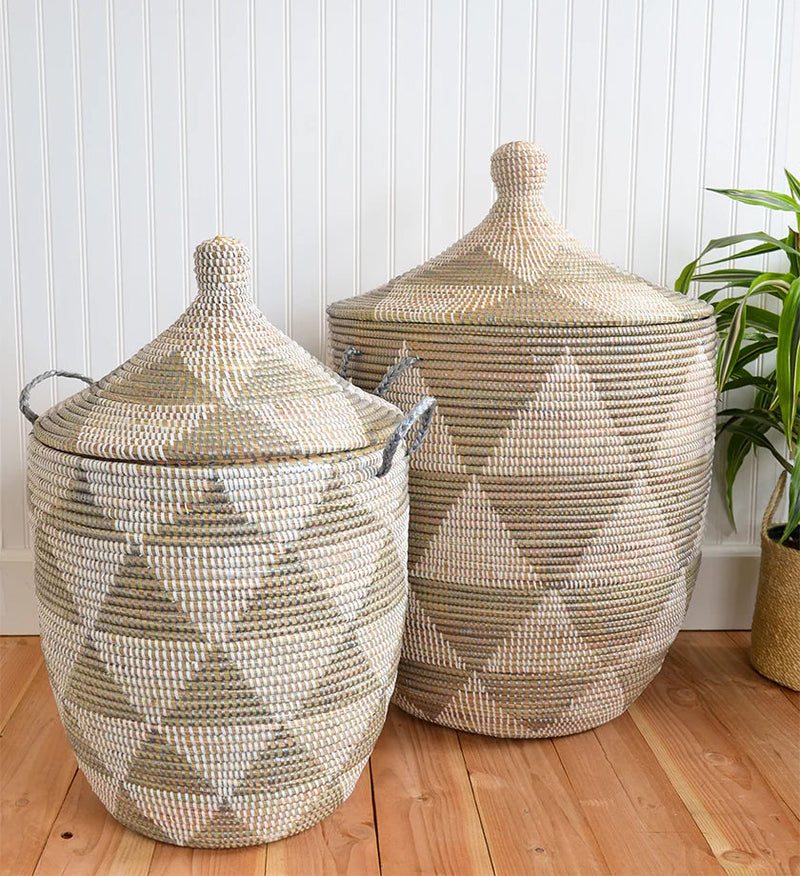 Large Silver Triangle Laundry Hamper Baskets Swahili African Modern 