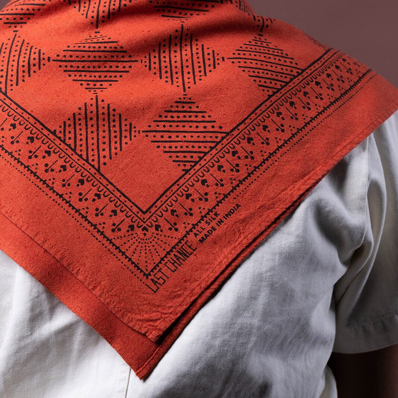 Last Chance Textiles Natural Dye Silk Bandana | Madder Red Checker Bandanas Last Chance Textiles 