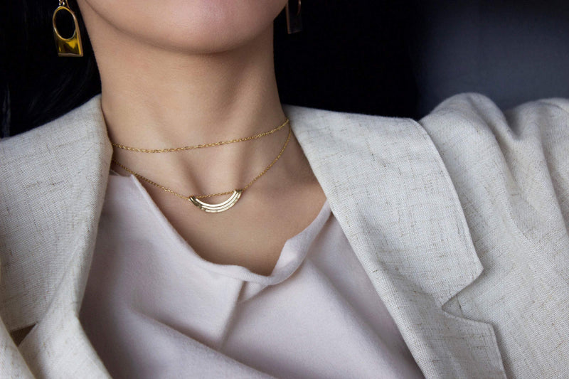 L.Greenwalt Jewelry Dainty layering necklace, everyday jewelry, minimalist, geometric, delicate, crescent, gift, gold, sterling silver, modern layered jewelry Charm Necklaces L.Greenwalt Jewelry 