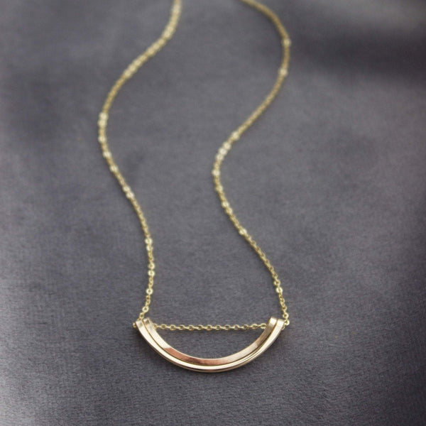 L.Greenwalt Jewelry delicate layering necklace, minimalist, everyday jewelry, crescent, geometric, dainty, gift, gold, sterling silver, modern layered jewelry Charm Necklaces L.Greenwalt Jewelry 
