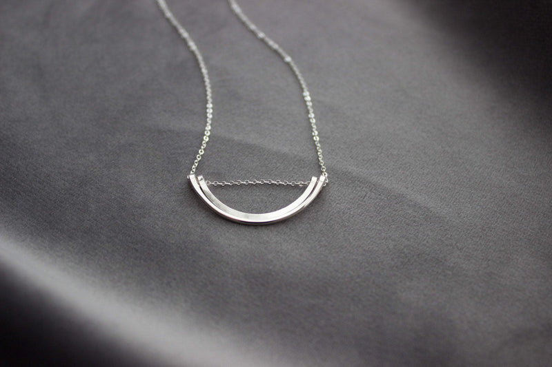 L.Greenwalt Jewelry delicate layering necklace, minimalist, everyday jewelry, crescent, geometric, dainty, gift, gold, sterling silver, modern layered jewelry Charm Necklaces L.Greenwalt Jewelry 