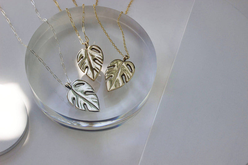 L.Greenwalt Jewelry Monstera Necklace, Handmade, Plant Lovers, Plant Jewelry, Monstera pendant, bronze, sterling silver, gold-filled, Gifts for plant people Pendants L.Greenwalt Jewelry 