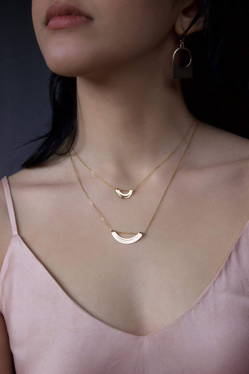 L.Greenwalt Jewelry small layering necklace, dainty, everyday jewelry, minimalist, geometric, delicate, modern, gift, gold, sterling silver, layered jewelry Charm Necklaces L.Greenwalt Jewelry 
