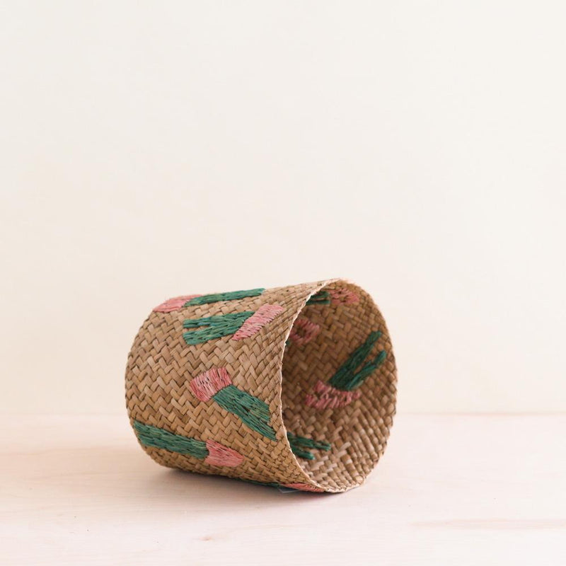 LIKHÂ Cactus Embroidery Soft Natural Basket - Handmade Bins | LIKHÂ Baskets LIKHÂ 
