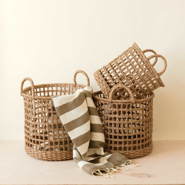 LIKHÂ Open Weave Baskets with Handle, set of 3 - Storage Baskets | LIKHA LIKHÂ 