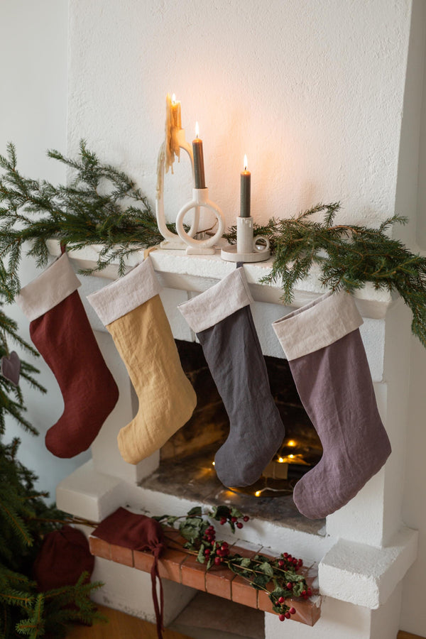 Linen Christmas Stocking Holiday Decor AmourLinen 