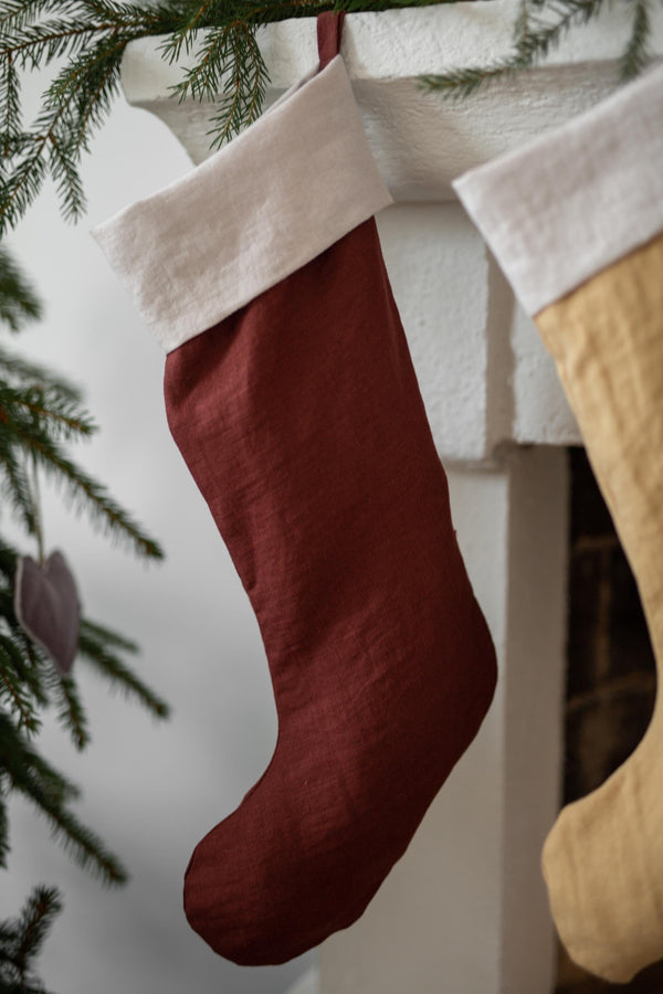 Linen Christmas Stocking Holiday Decor AmourLinen Terracotta 