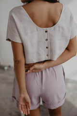 Lisa Linen Button Crop Top Shirts AmourLinen 