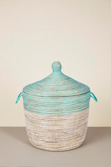 Low Two-Tone Hamper Basket - Turquoise + White Baskets Mbare 
