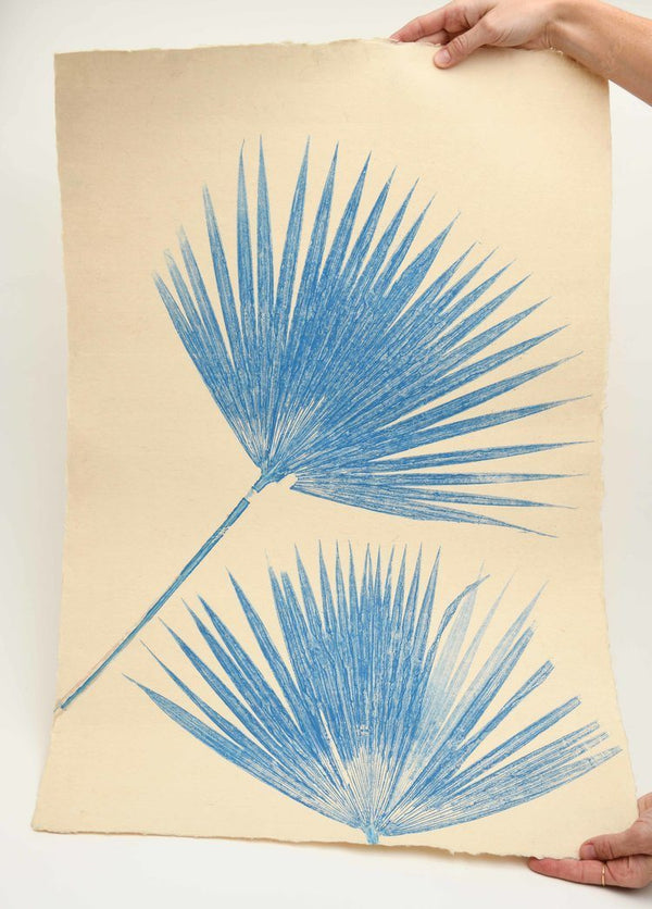 Magda Made Fique Palm Print Made Trade Bright Blue