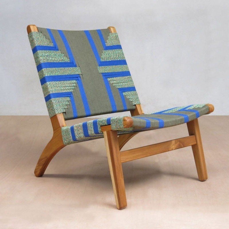 Masaya & Co. Masaya Lounge Chair, Emerald Coast Pattern Lounge Chair: In-Stock Masaya & Co. Emerald Coast Manila Teak 
