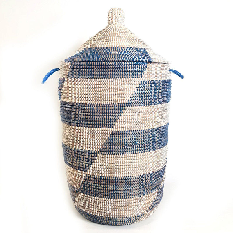 Mbare Large Hamper Basket - Blue Stripe Design Mbare 