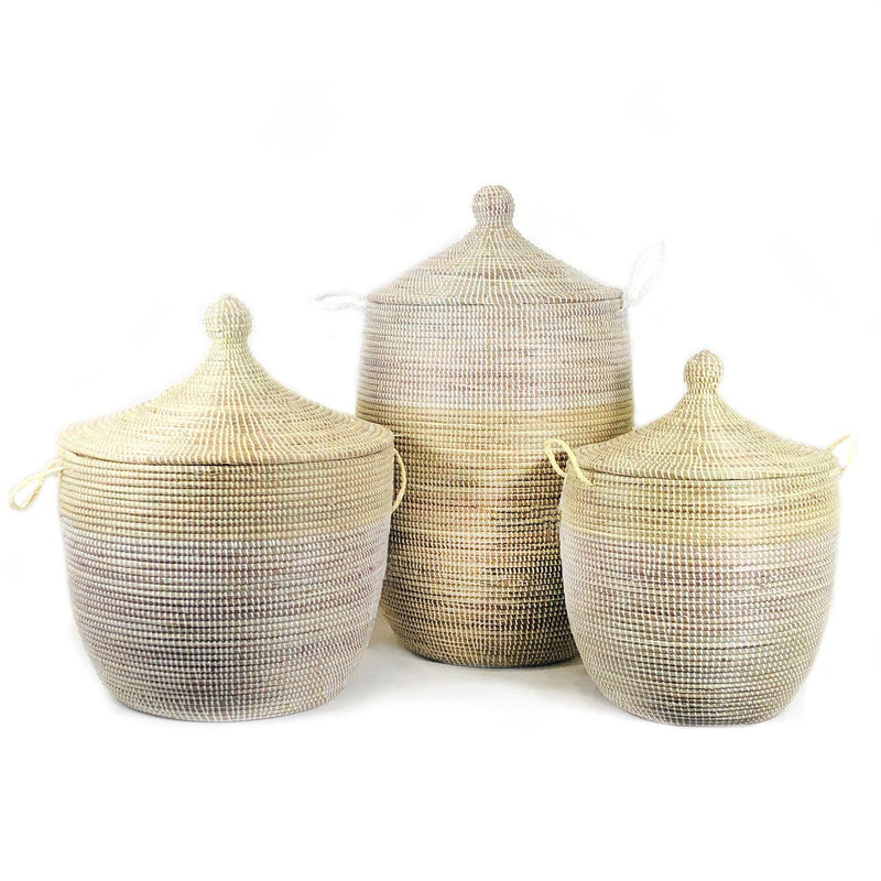 Mbare Large Two-Tone Basket - Natural + White Home Decor Mbare 