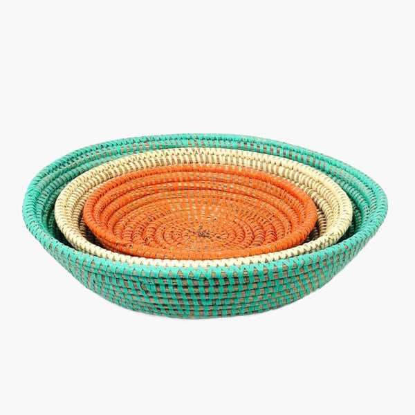 Mbare Tabletop Basket Bowl Set - Orange/ Turquoise/ White Home Decor Mbare 
