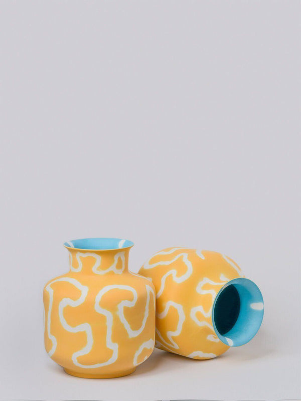 Memphis Monk Porcelain Vase Decor Middle Kingdom Yellow 