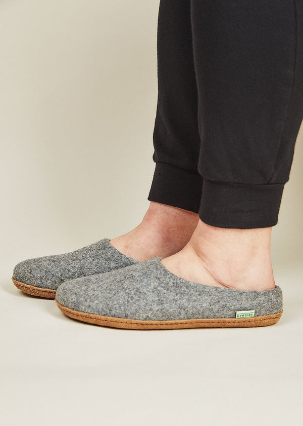 Men's All Natural Sole Wool Slippers with Low Back - Gray Men's Shoes Kyrgies 