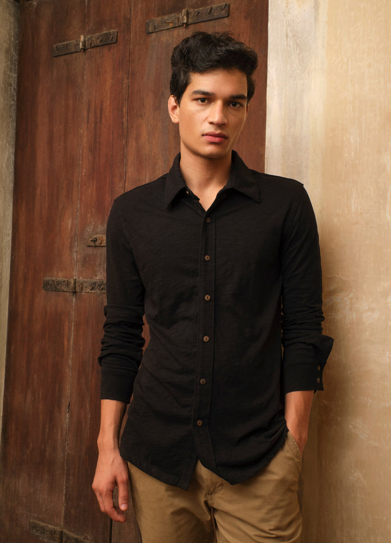 Men's Knit Button Shirt Shirts No Nasties XS Black 