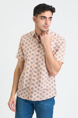 Men's Prat Short Sleeve Shirt - Pink + Blue Motif Shirts DUSHYANT. 