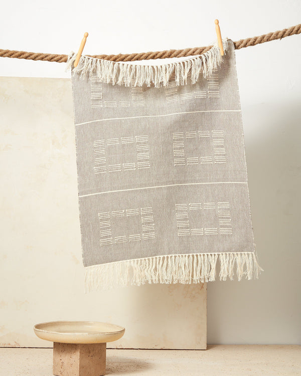 Minna Blocks Towel Beige Kitchen Textiles Minna