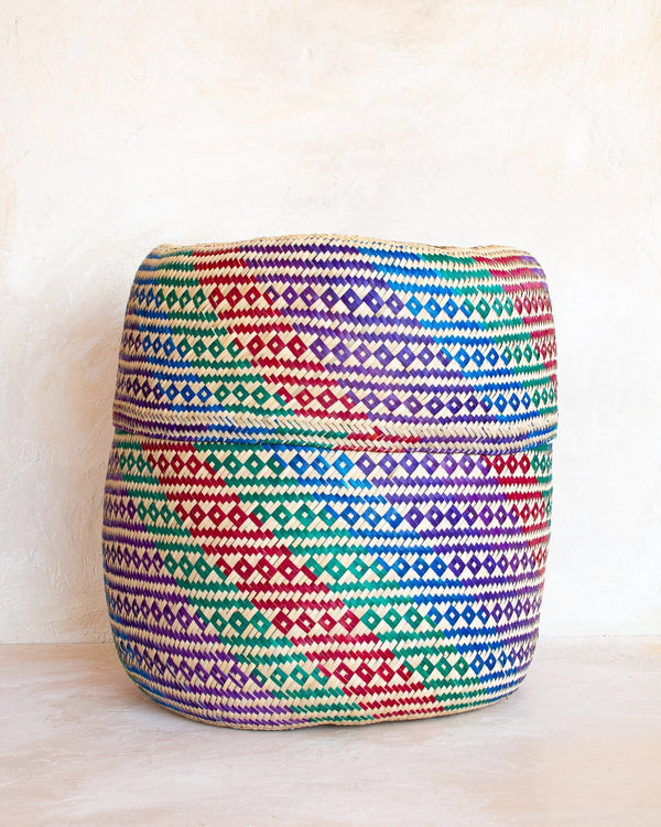 Multicolored Oaxacan Woven Lidded Basket Basket Minna Large 