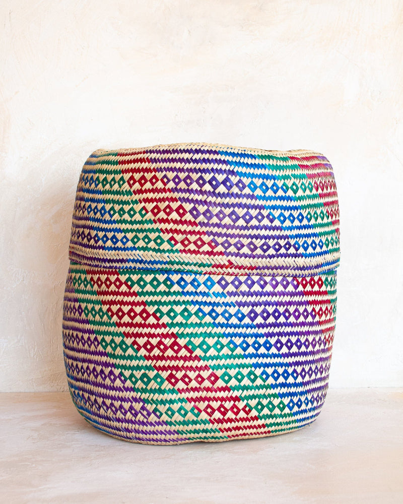 Multicolored Oaxacan Woven Lidded Basket Basket Minna Large 