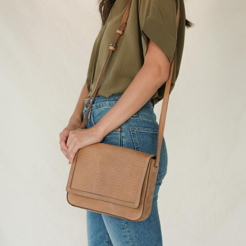 Nisolo Clara Crossbody Purse Woven Almond Leather Bag Nisolo 